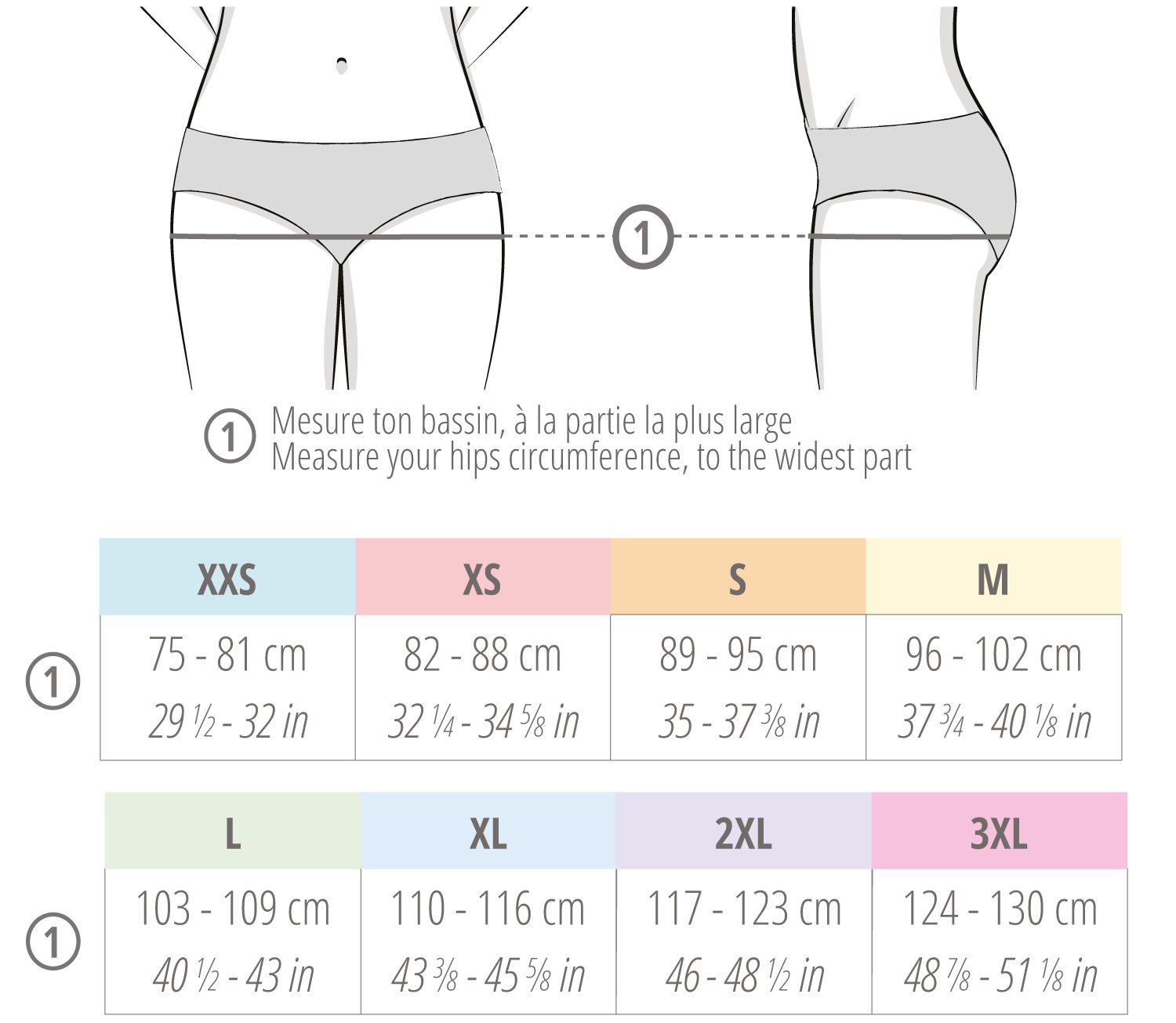 tableau mesures lingerie culottes femme fitiyoo ↔