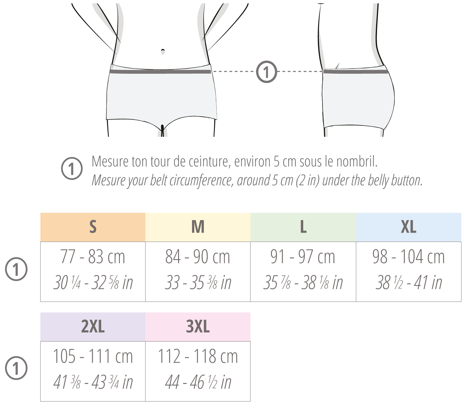 tableau mesures sous-vêtements boxer homme ↔